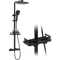 HOMELODY Duschsystem mit Thermostat & Duschablage- Duscharmatur Komplettset, 2 Strahlart(en), Hand- & Kopfbrause, höhenverstellbar, 38 °C Sicherheitssperre