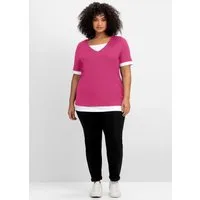 Sheego T-Shirt 2-in-1-Shirt Kurzarm in 2-in-1-Optik, mit V-Ausschnitt
