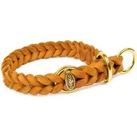 CopcoPet Hunde-Halsband Fettlederhalsband mit Zugstopp Ring, Messing, Leder, Geflochten, Handarbeit