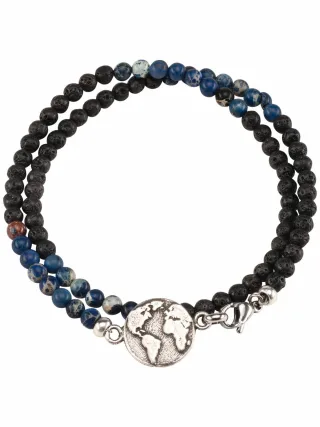 Mey & Edlich Herren Naturgewaltiges Wickelarmband Schwarz Vulkanstein, Quarz, nickelfreier Edelstahl