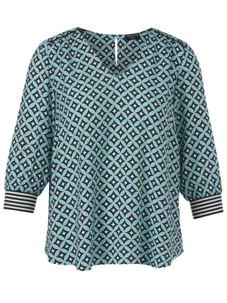 VIA APPIA DUE - Bluse V-Ausschnitt 3/4 Arm Druck türkis multicolor - Gr. - 46