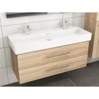 Aqua Bagno Badmöbel-Set Aqua Bagno Flex Badmöbel 120cm Eiche Gold mit Keramikwaschbecken, (vormontiert, 2-St., Badmöbelschrank, Keramikwaschbecken)