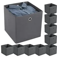 BlingBin Faltbox 10 Stück Faltboxen aus Vliesstoff, Aufbewahrungsboxen - 32x32x32 cm (10er Set, 10 St., 10 Stück), Klappbar Stoffboxen für Spielzeug und Kleidung, Dunkelgrau