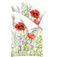 JACK Bettwäsche 135x200cm Summer Fields Rot Mohn Kaeppel, Satin, 2 teilig, hochwertiger Digitaldruck mit einem frischen Blumenmotiv, Baumwolle
