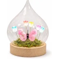 Kremers Schatzkiste LED Dekolicht LED Deko Tropfen Blumen Schmetterling Glaskugel Sockel & Timer 17 cm, LED fest integriert