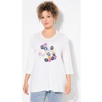 Ulla Popken T-Shirt Shirt Blüten Classic V-Ausschnitt 3/4-Arm
