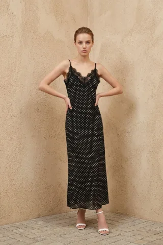 Damen Punktedruck Chiffon Maxikleid