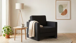 BRUNO Schlafsessel 70cm in Schwarz | praktische Größe | stabiles Massivholz & Boxspringkomfort