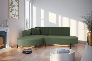 Ecksofa Designersofa VALENCIA XS in Stoff Quelle Grün Ottomane Links