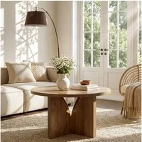 Tribesigns Couchtisch 80 cm Runder wohnzimmertisch, Moderner Holztisch in Braun