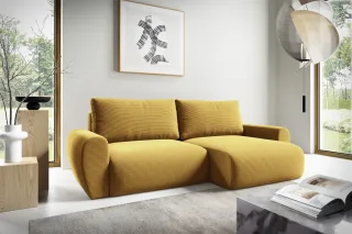 Ecksofa Schlafsofa GALAN Stoff Poso Honiggelb Ottomane Rechts