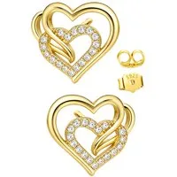 Limana Paar Ohrstecker mit Herz Damen Ohrringe 925 Silber vergoldet Zirkonia Geschenk (Freundin Frau Ehefrau Mama Schmuck inkl. Dose), Jahrestag Geburtstag Hochzeitstag Weihnachten Valentinstag Muttertag