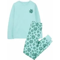 Lily & Dan Pyjama Mädchen Pyjama Set lange Schlafhose + langarm Oberteil Türkis 134-140 (Schlafhose + Oberteil, 2 tlg., Pyjama Set) Wärmender Stoff, Hautfreundlich
