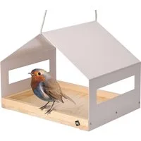 WONDERMAKE Vogelhaus wetterfest zum Aufhängen, Metall Vogelfutterhaus groß Vogelhäuschen, Design Futterhaus für Wildvögel aus Edelstahl und Holz, hängend