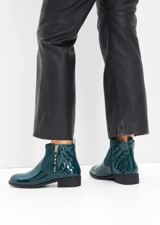 bonprix Stiefeletten in Lack-Optik, grün, Gr.40, Elegante Stiefelette in Lackoptik, aus Lack,Vegan