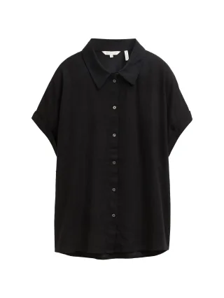 Tom Tailor - Loose Fit Bluse mit Leinenanteil deep black - Gr. - 38