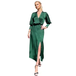 AX Paris - Wickelkleid für Damen, Satin, Langärmlig (Petrol)