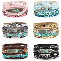 Westernlifestyle Armband Lederarmband im Westernstyle Country Feder Perlen türkise Steine