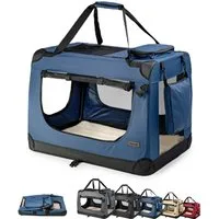 lionto Tiertransportbox für Katzen, leicht und komfortabel aus Textil bis 10 kg, 50x36x34 cm, dunkelblau