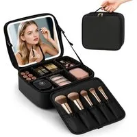 Youyijia Aufbewahrungsbox Reise Make-up Tasche mit LED Spiegel, 3 Lichtfarben & Dimmbar