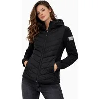 SUBLEVEL Steppjacke Damen Hybrid Jacke Leichte Übergangsjacke Kapuzenjacke Gesteppte Stepp-Front & Sweat-Ärmel, Outddor