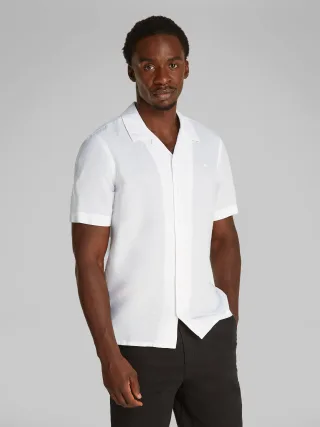 LINEN COTTON CUBAN S/S SHIRT brilliant white - Gr. - M