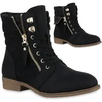VAN HILL 815442 Schnürstiefelette Damen Schnürstiefeletten Spitze Stiefeletten Zipper Worker Boot