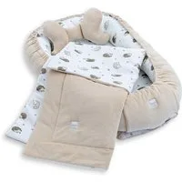 Loolay Kuschelnest BABYNEST + DECKE + Kissen Babyausstattung Baumwolle & Samt Velours, (MUSTER: BEIGE Samt Velour/ Igel Braun, 3-tlg., Liebevoll handgefertigt Nestchen! Geborgenheit Komfort für Neugeborene), Premium Ausstattung - 100% Europäische Sto