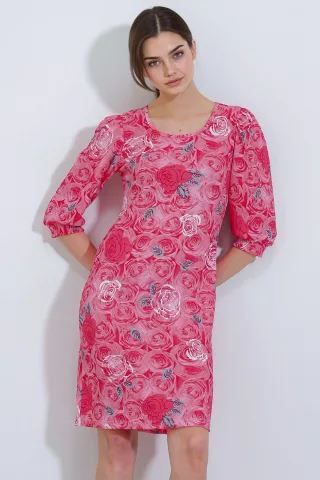 Besticktes florales Midi-Kleid mit Dreiviertelärmeln