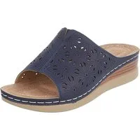Ital-Design Damen Pantolette mit Lochprägung und Keilsohle Pantolette (91849287) Keilabsatz/Wedge Keilsandaletten in Dunkelblau