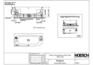 Hoesch Monolith Einbau Whirlwanne iSensi Vorwand 1800x800 links mit Tergum 3849N.010305002