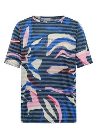CECIL - Kurzarm Shirt mit Ausbrennerstreifen universal blue - Gr. - XXL