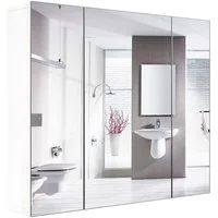 Homfa Spiegelschrank Badezimmerschrank mit 3 Türen, weiß, 70x60x15cm, Holz