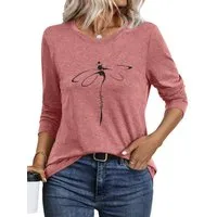 PYLIKE Longsleeve Shirts Damen Casual Libelle Ausgefallene bequemes Langarmshirt Geeignet für den täglichen Gebrauch im Büro und zu Hause