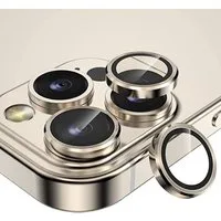 Wigento Handyhülle Metal Ring Camera Tempered Glas Film für Apple iPhone 14 Pro Max / 14 Pro Panzer Zubehör Glas Gold