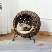 PawHut Tierhaus Katzenhöhle aus PE-Rattan mit Kissen, erhöhten Füßen PE-Rattan, für Katzen, Braun