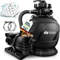 tillvex Sandfilteranlage tillvex Sandfilteranlage 13.200L/h mit 1200g Filterbällen + Pumpe (Poolfilter Selbstansaugend Sandfilter Schwimmbecken, Filteranlage 7-Wege Ventil & 2in1 Adapter Ø32-38mm), Pool 13.200L/h bis 40.000L + 1200g Filterbälle