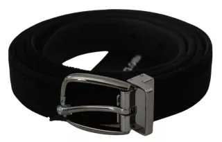 Dolce & Gabbana schwarze Samt Herren Gürtel mit silberfarbener Metallschnalle