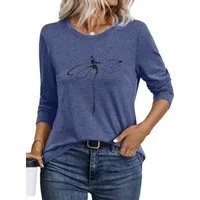 PYLIKE Longsleeve Shirts Damen Casual Libelle Ausgefallene bequemes Langarmshirt Geeignet für den täglichen Gebrauch im Büro und zu Hause