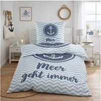 Casa Colori Bettwäsche Renforce Ganzjahres Bettgarnitur 155x220 cm, Renforce, 2 teilig, Blau Weiß gestreift