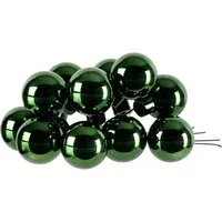 Kaemingk Weihnachtsbaumkugel, Weihnachtskugeln am Draht 2cm Glas 12 Stück - Piniengrün glänzend