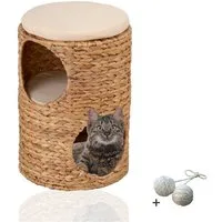 Rohrschneider Tierhöhle Katzenturm für kleine Katzen mit 2 Etagen, Katzentonne Wasserhyazinthe