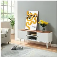 en.casa TV-Schrank »Reyljand« mit 2 Türen 120x35x50 cm Weiß / Teakoptik