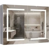 Furnishings Home Badezimmerspiegelschrank Spiegelschrank Doppeltür Hängeschrank mit LED (Einstellung der warmen und kalten Farbtemperatur 3000/4500/6400K) inkl. LED-Beleuchtung, Stecker, Touchschalter, Beschlagfrei