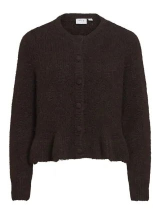 VILA - VIBOWS L/S FLOUNCE KNIT CARDIGAN-NOOS Coffee Bean - Gr. - S