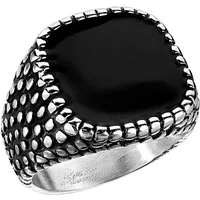 Taffstyle Fingerring Biker Ring Edelstahl Silber schwarzer Drachenhaut Style Größe 59(18.8) (Rocker Schmuck Bikerschmuck Fingerring), Herren Stein Siegelring Ring Massiv Breit Herrenring Männer Biker