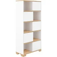 PAIDI Standregal YOLANDA in Weiß mit Eiche-Dekor, 10 Fächer mit 5 Schiebetüren, 86 cm Breite, langlebiges Regal aus Holz, Soft-Close