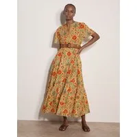 Apricot Druckkleid Blumenkleid mit Volant