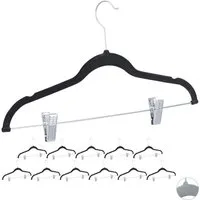 relaxdays Rockbügel Samtbügel mit Clips 12er Set, schwarz