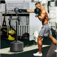 SPORTNOW Standboxsack mit Punchingball, Reflexstange, 1,63-2,05 m höhenverstellbar (Boxständer, 1-tlg., Boxsack), mit Pratze, Standboxtrainer für Boxing, HDPE, Kunstleder